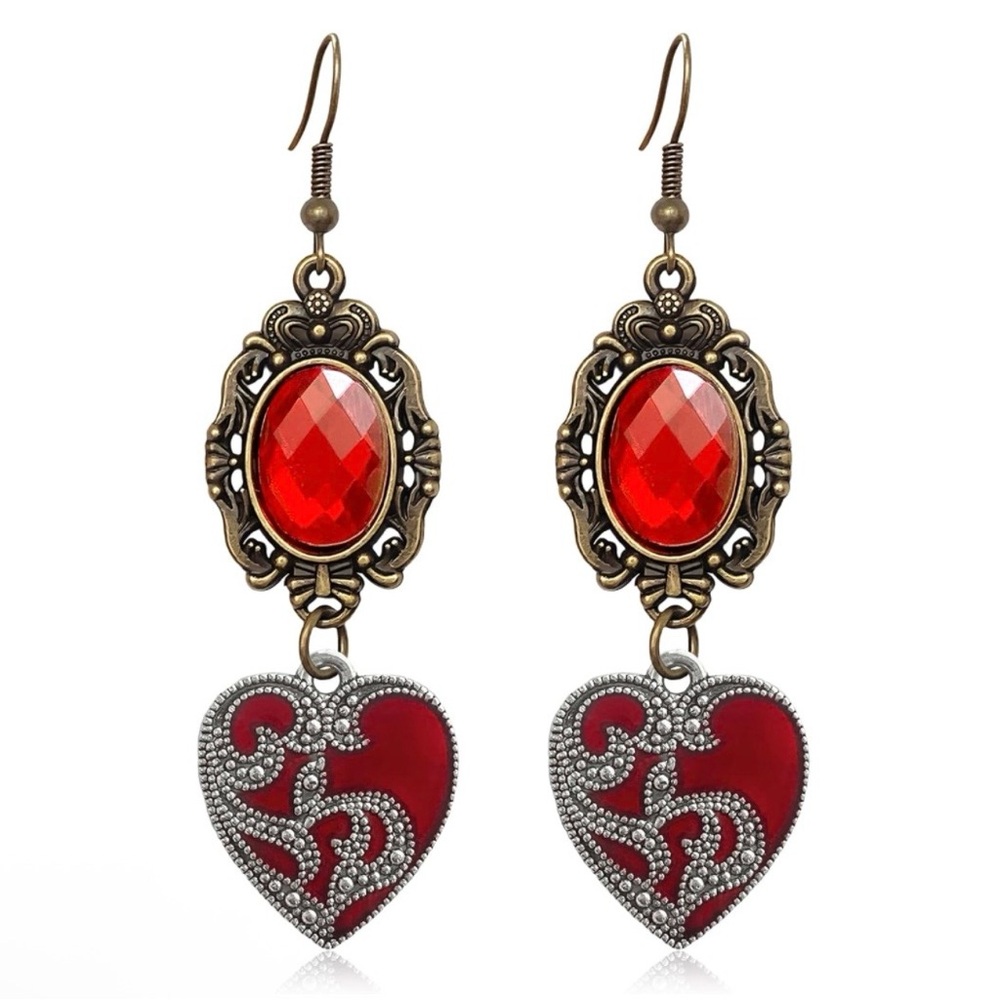 Elegant Red Heart Drop Earrings